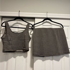 Black and Tan Plaid Crop Top and Skirt Set